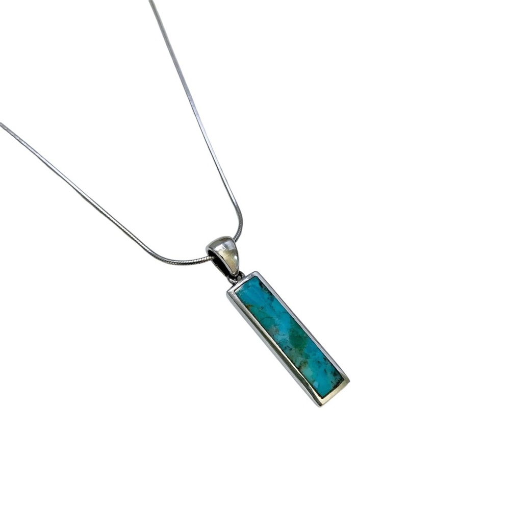 Genuine Turquoise and 925 Sterling Silver Chain Necklace